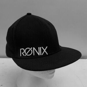 Ronix Black Flat Brim Embroidered Logo Hat Mens M Wakeboard Skater